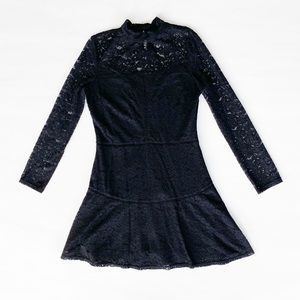 Guess Black Lace Long Sleeve Skater Dress